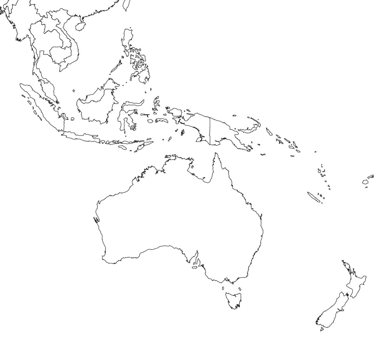 Asia map. Map of Asia Pacific. Oceania map. High quality vector